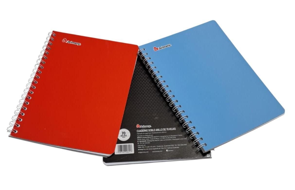 100 CUADERNO ESPIRAL ARIMANY #1 DOBLE ANILLO 70H PASTA FLEXIBLE. - Imagen 1